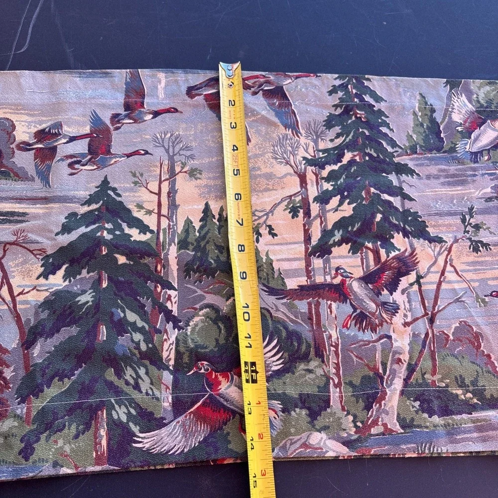 BAYOU 1940's Flying Geese Marshland Cabin Barkcloth Set 2 Fabric Curtain Panel